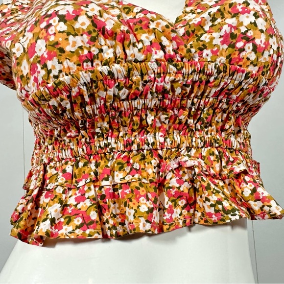 NWT Sim & Sam Pink Orange Brown Floral Smocked Ruffled Cami Spaghetti Strap Sz S - Picture 5 of 9